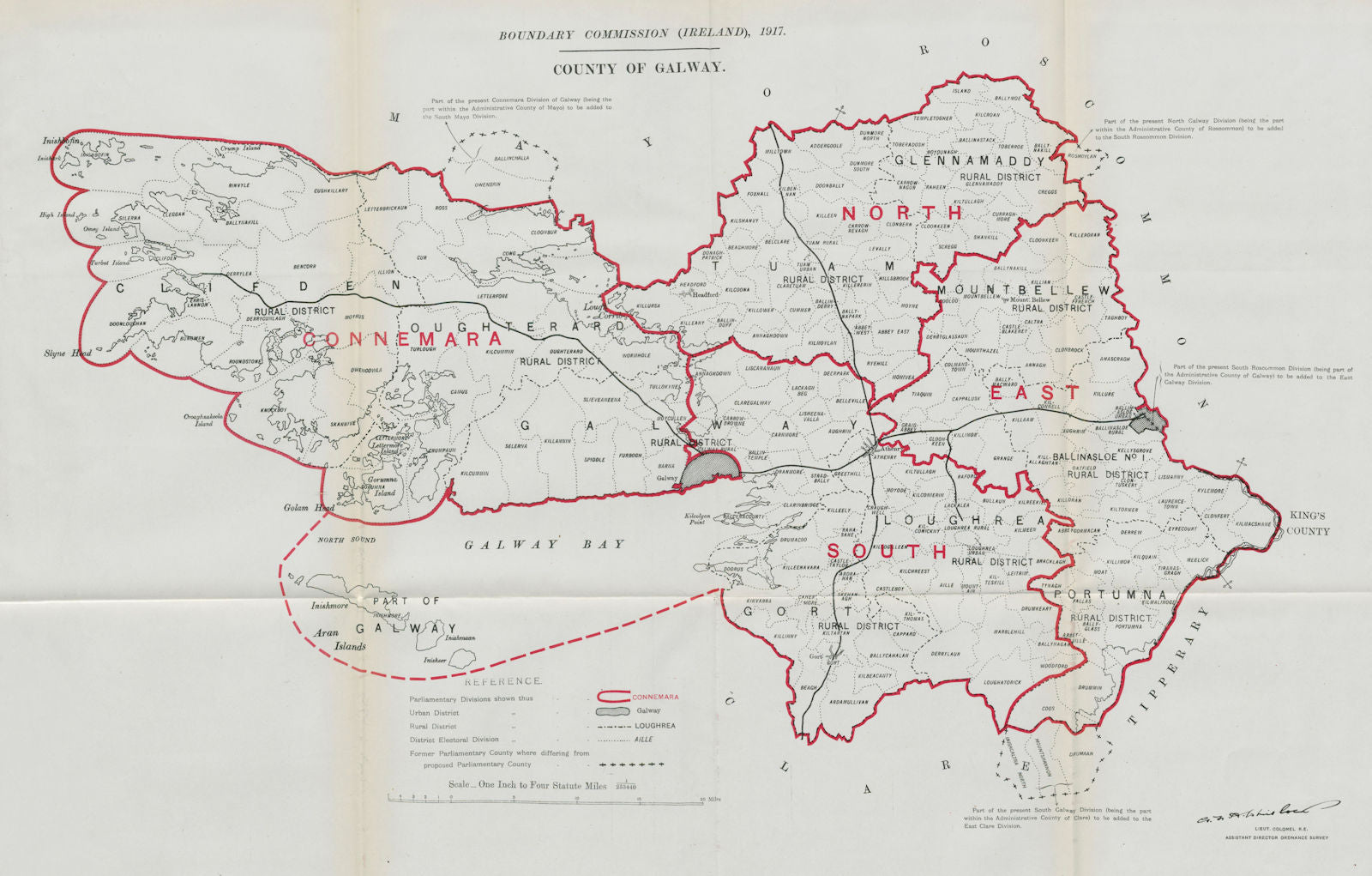 County of Galway Parliamentary. Ireland. BOUNDARY COMMISSION. Whitlock 1917 map